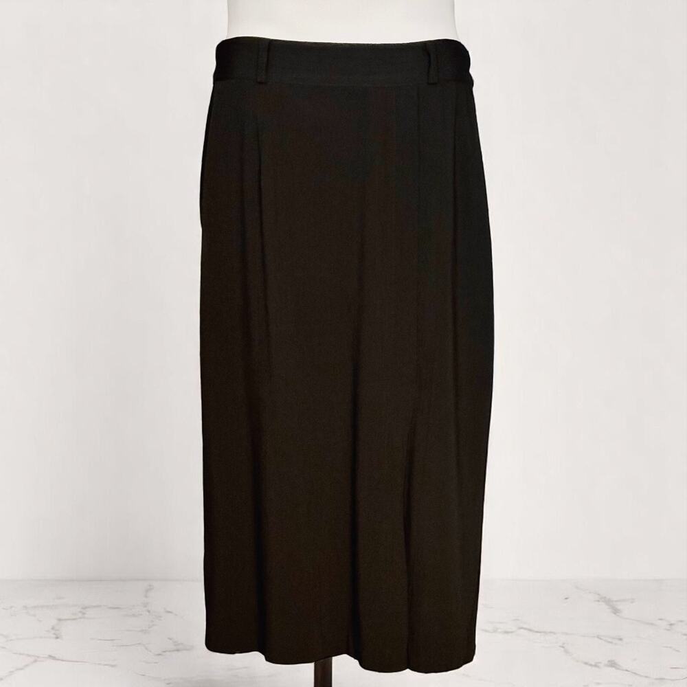 Vintage 70s CLAUDE Black Midi Pencil Skirt Lined Pull On Retro Career 15/16 XL